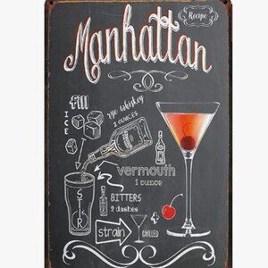 1pc 12"X18" Cocktail Recipes, Vintage Tin Sign - MANHATTAN
